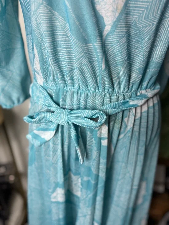 60s Feather Blue Women's Midi Dress a line - Picture 4 of 7